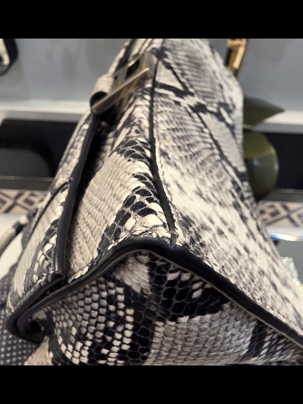Balenciaga Black and Gray Python-Print Top Handle Satchel - Picture 17 of 17